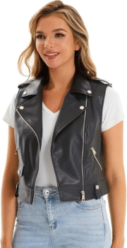 Leather Vest For Women Zipper Cropped Sleeveless Biker Vest - Image 3